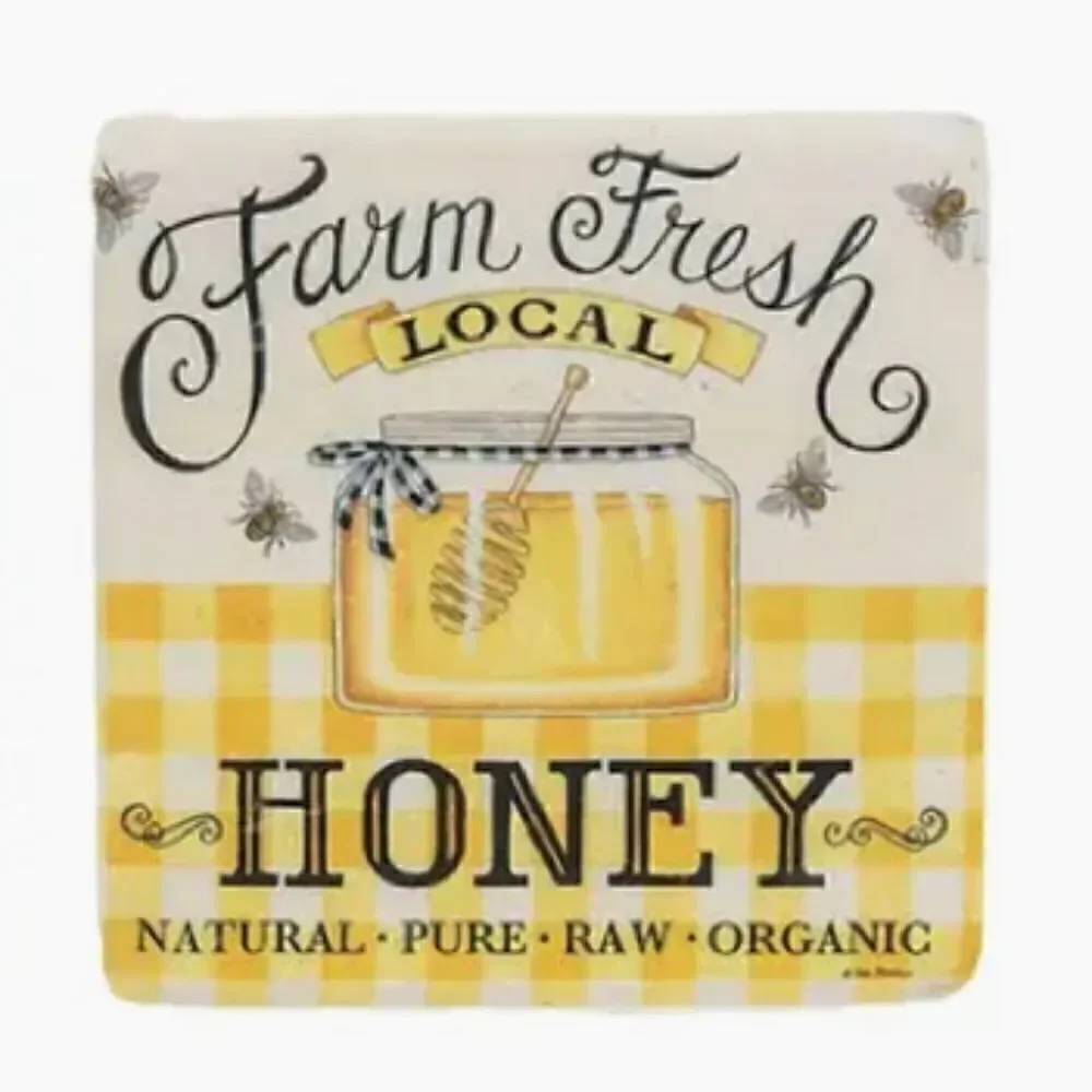 NEW! Honey Bee Resin Coaster Boxed Set Farmhouse Bumble bee Spring Flowers Honey